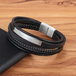 Classic Genuine Leather Bracelet For Men Hand Charm Jewelry Multilayer Magnet Handmade Gift For Cool Boys