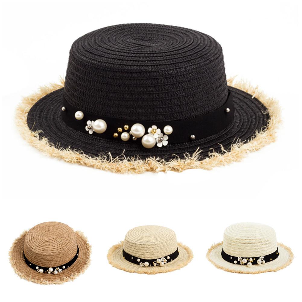 Women's Daisy Flower Rhinestone Inlaid Flat Top Hat Korean Style Spring Summer Straw Hat Beach Sports Hat