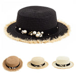 Women's Daisy Flower Rhinestone Inlaid Flat Top Hat Korean Style Spring Summer Straw Hat Beach Sports Hat