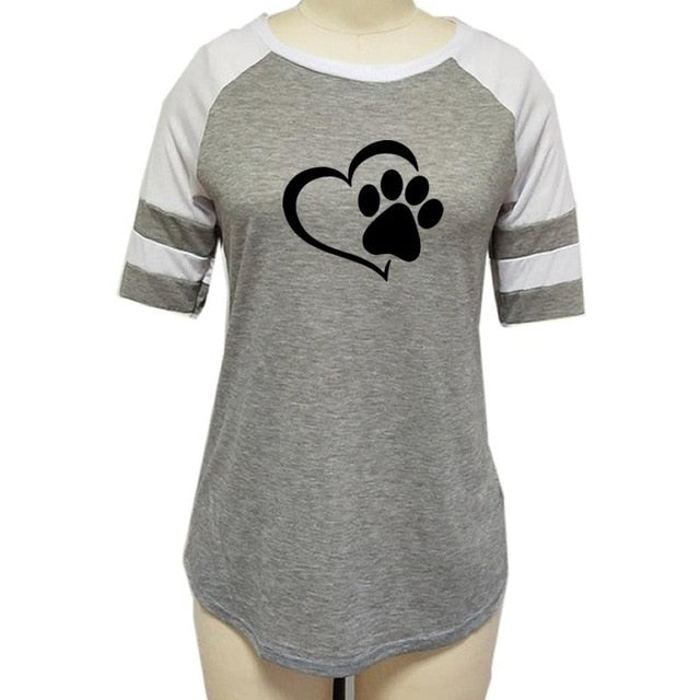 Love Dog Paw Print Top Shirt Women Plus Size Raglan Pink T-shirt  Tumblr Cropped Cute