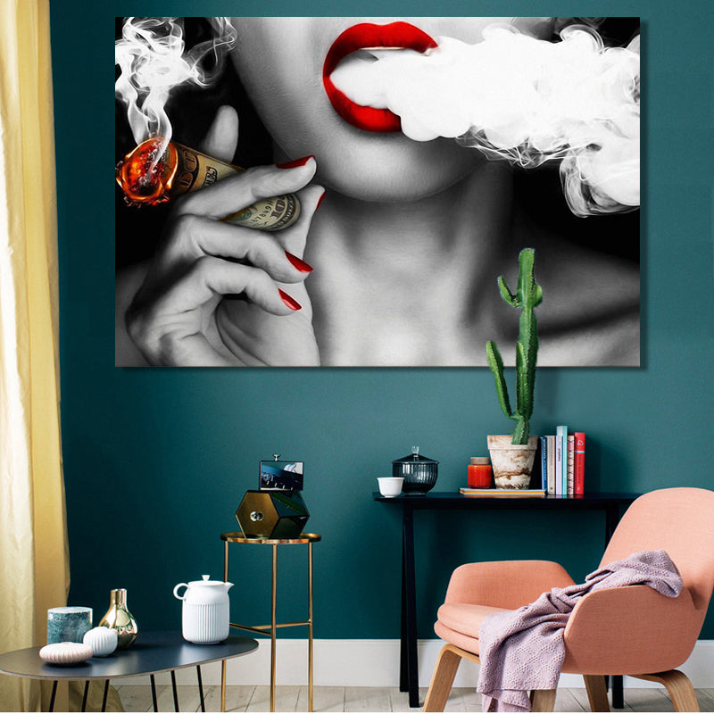 Modern Abstract Portrait Posters and Prints Wall Art Canvas Painting Women Smoke Money Oil Painting on the Wall Creative Decor