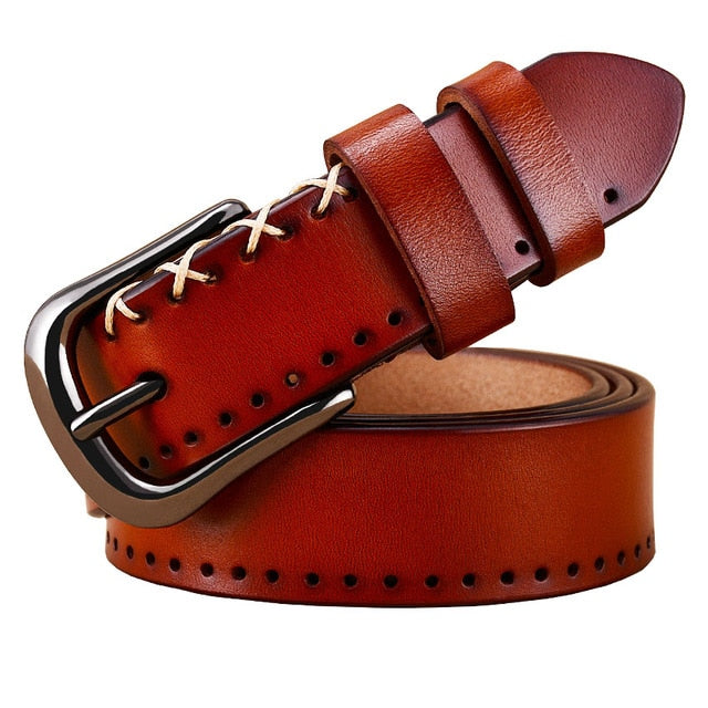 Genuine Leather Belts For Women Stitching Up Woman Belt Thin Pin Buckle Jeans Strap Second Cowskin - Trend Catalog - 