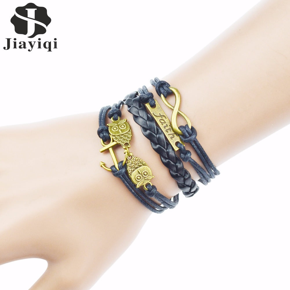 Jiayiqi 2017 New Genuine Leather Charm Bracelet Cuff Braided Wrap Bracelet & Bangles Fashion For Women Men Gifts