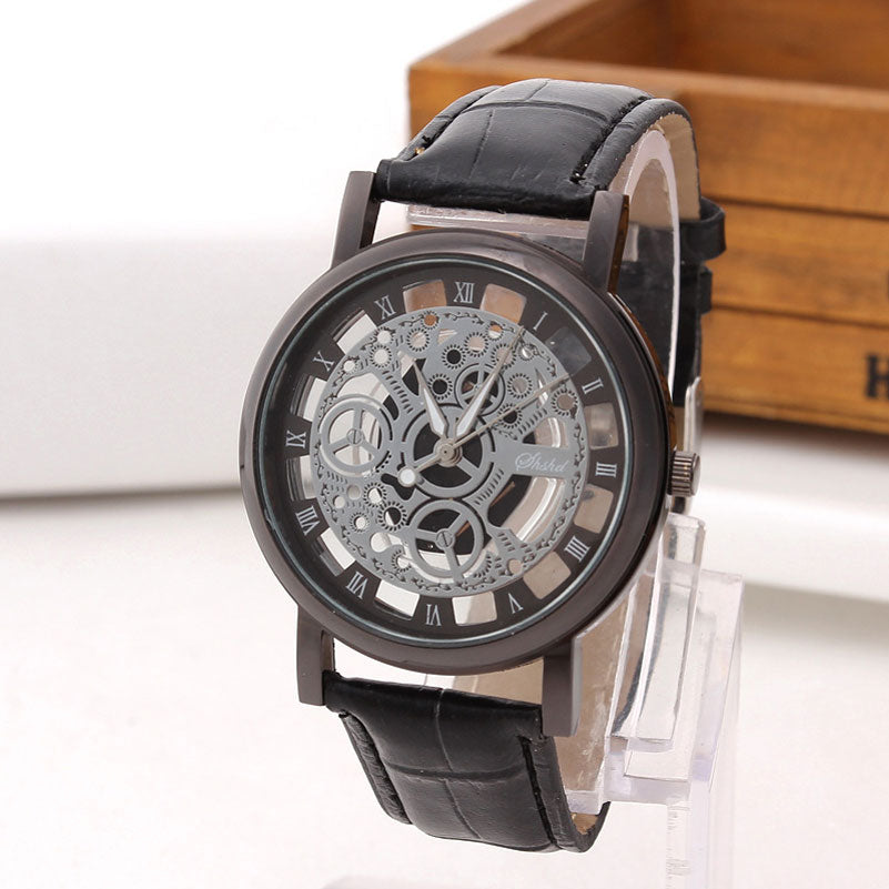 Fashion Business Skeleton Watch Men Engraving Hollow Reloj Hombre Dress Quartz Wristwatch Leather Band Women Clock Relojes Mujer - Trend Catalog - 