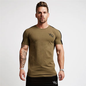 Sport T Shirt Men Cotton O-Neck Gym Training T shirt men Elastic tight Running T shirt Sport Bodybuilding Fitness shirt