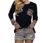 Women's Long Sleeve O-Neck Patchwork Casual Loose T-Shirts Blouse - Trend Catalog