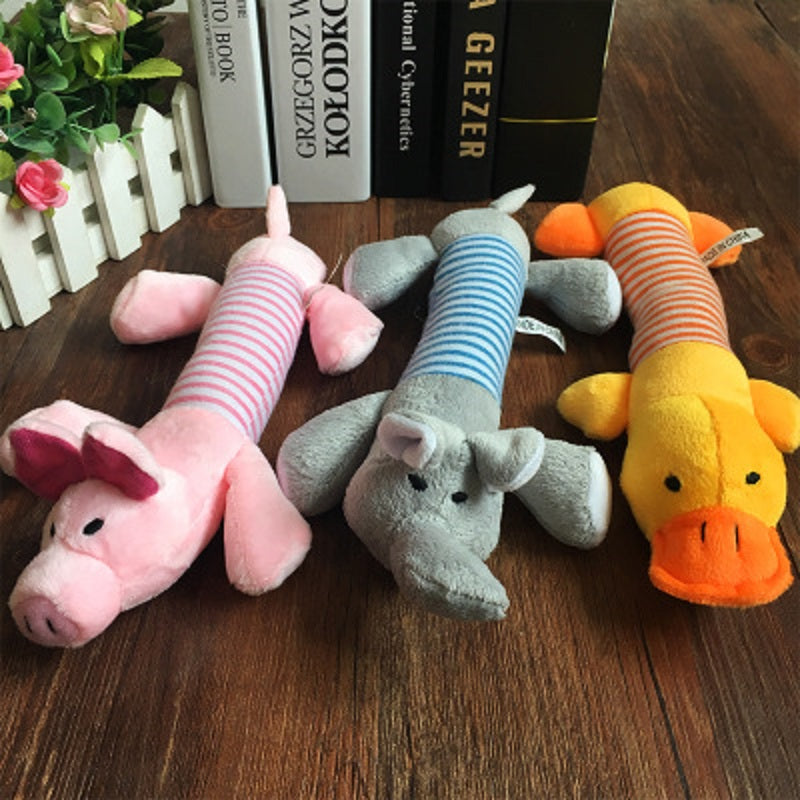 Popular Pet Dog Cat Funny Fleece Durability Plush Dog Toys Squeak Chew Sound Toy Fit for All Pets Elephant Duck Pig Plush Toys