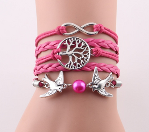 Fashion Infinity Tree flying birds charm Imitation Pearl Leather braid women wrap bracelet Bracelets & Bangles for women jewelry - Trend Catalog - 