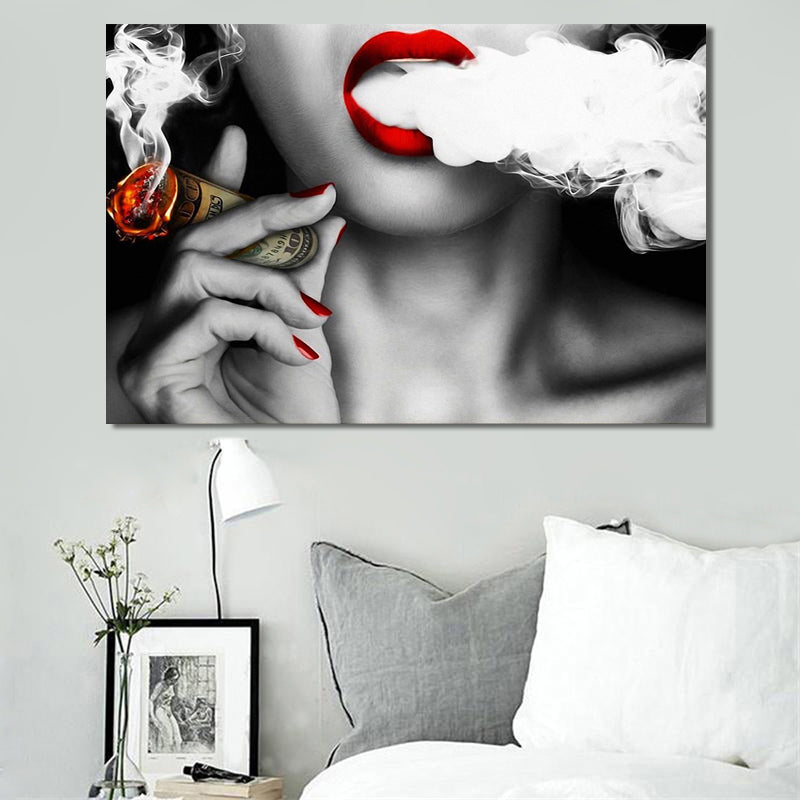 Modern Abstract Portrait Posters and Prints Wall Art Canvas Painting Women Smoke Money Oil Painting on the Wall Creative Decor