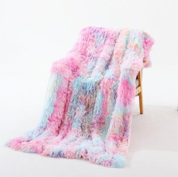 Rainbow Plush Super Soft Blanket Colorful Bedding Sofa Cover. Fuzzy Warm Throw Cozy Couch Blanket for Winte - Trend Catalog - 