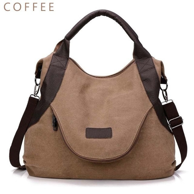 Brand Large Pocket Casual Tote Women's Handbag Shoulder Handbags Canvas Leather Capacity Bags For Women - Trend Catalog