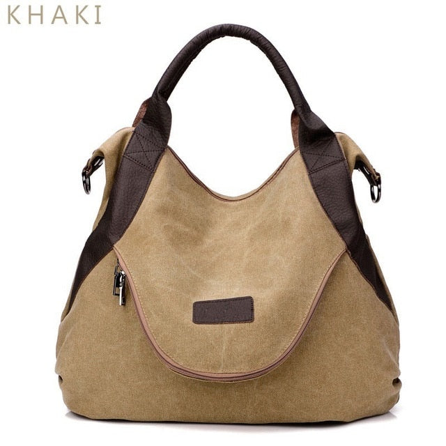 Brand Large Pocket Casual Tote Women's Handbag Shoulder Handbags Canvas Leather Capacity Bags For Women - Trend Catalog