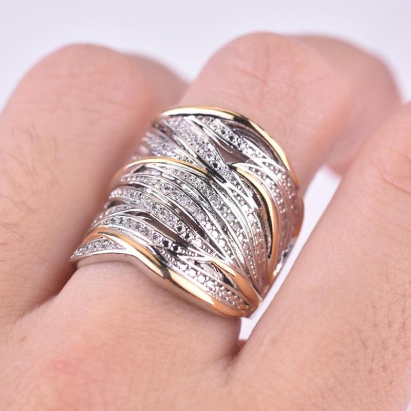 Multi-layer Gold coloured, Two-tone Ring High Quality Simulation Crystal Silver Colour Wedding Rings For Women Bagues Pour Femme. Jewelry. - Trend Catalog