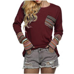 Women's Long Sleeve O-Neck Patchwork Casual Loose T-Shirts Blouse - Trend Catalog