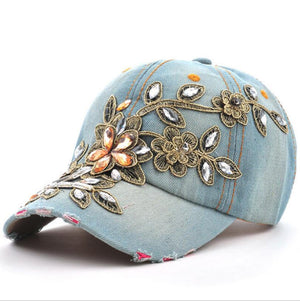 Women's Baseball Cap Diamond Painting Embroidery Flower Denim Snapback Hats Jeans Woman Female Cap Cowboy Summer Sun Hat - Trend Catalog - 