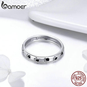 BAMOER 925 Sterling Silver Stackable Dog Cat Footprints Finger Rings for Women Wedding Ring Jewelry Valentine's Day GIFT Accessories SCR445 - Trend Catalog