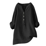 Spring Women Loose Blouses Shirt Solid Ladies Linen Cotton Long Sleeve Button Casual Shirt - Trend Catalog - 