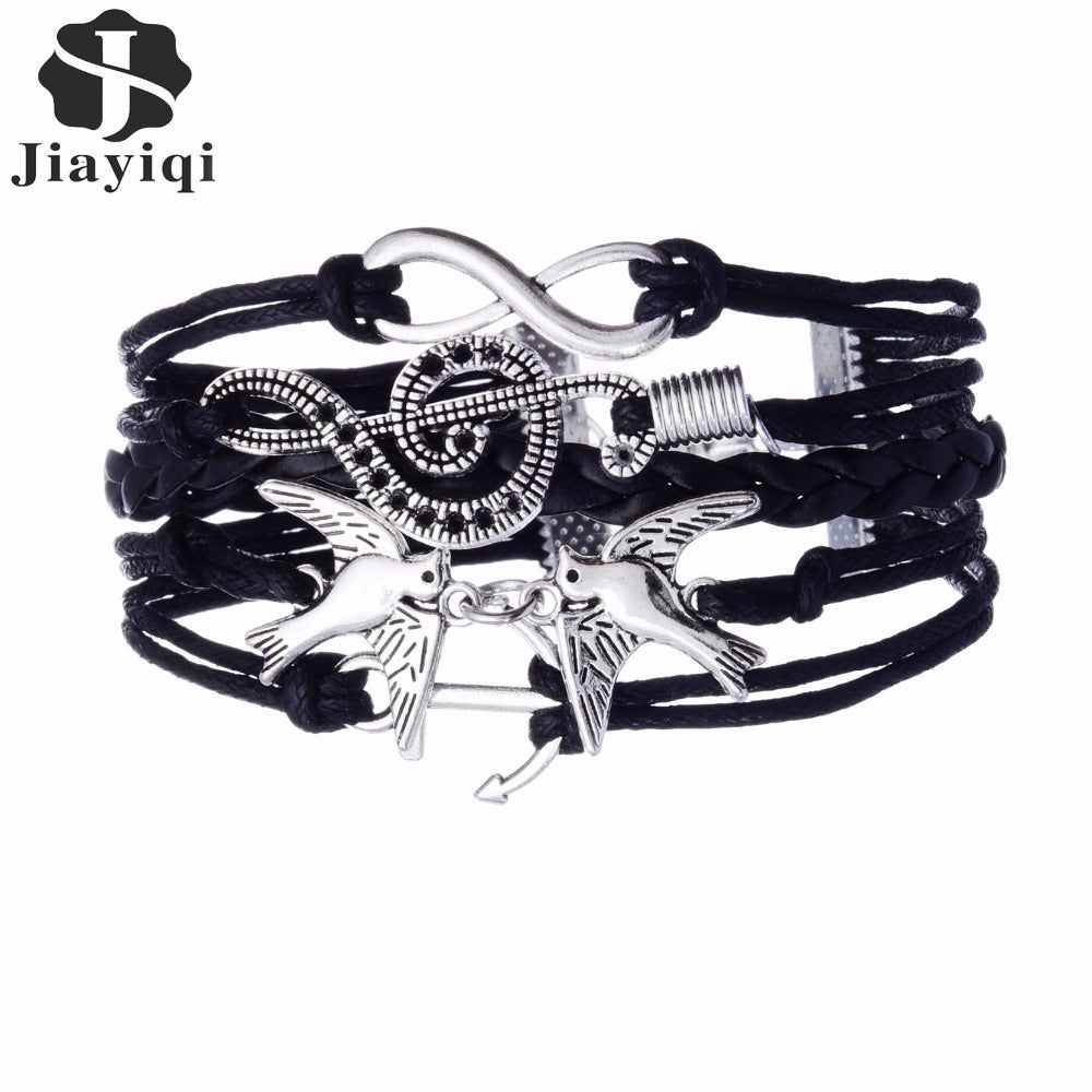 Jiayiqi 2017 New Genuine Leather Charm Bracelet Cuff Braided Wrap Bracelet & Bangles Fashion For Women Men Gifts