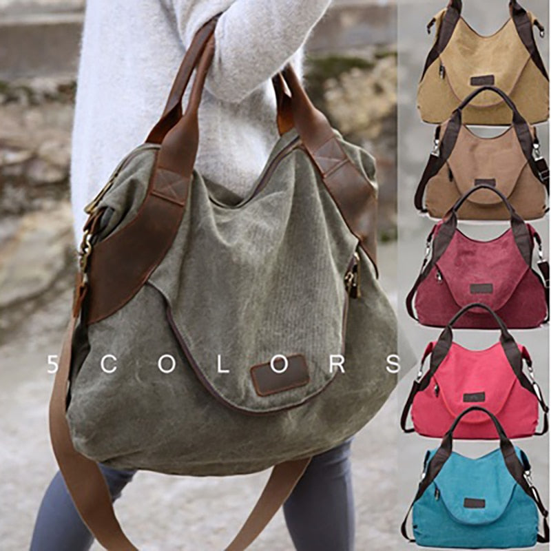 Kvky Brand Large Pocket Casual Tote Women's Handbag Shoulder Handbags Canvas Leather Capacity Bags For Women - Trend Catalog - 
