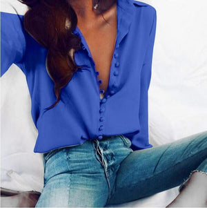 Softu Women Fashion Casual Solid Long Sleeve Blouse Lapel Shirt blouse shirt women Turn-down Collar Regular blusas Summer Shirts - Trend Catalog - 