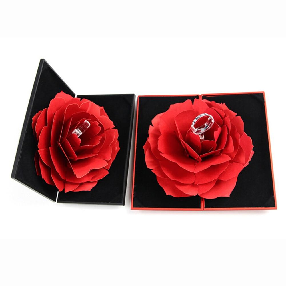 3D Pop Up Red Rose Flower Ring Box Wedding Engagement Box Jewelry Storage Holder Case - Trend Catalog - 