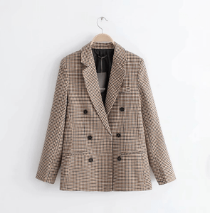 Double breasted short plaid women blazer Long sleeve pocket tweed ladies blazer/jacket.  Winter jacket office suit female - Trend Catalog