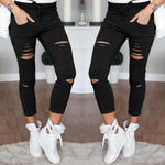 Skinny Jeans Women Denim Pants Holes Destroyed Knee Pencil Pants Casual Trousers Black White Stretch Ripped Jeans - Trend Catalog - 