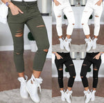 Skinny Jeans Women Denim Pants Holes Destroyed Knee Pencil Pants Casual Trousers Black White Stretch Ripped Jeans - Trend Catalog - 