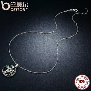 BAMOER 925 Sterling Silver Rely Tree of Life Pendant Necklaces Clear Green CZ jewelry, accessories - Trend Catalog