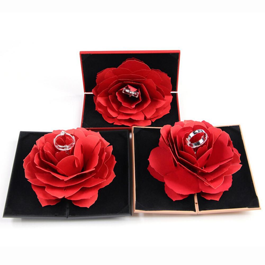 3D Pop Up Red Rose Flower Ring Box Wedding Engagement Box Jewelry Storage Holder Case - Trend Catalog - 