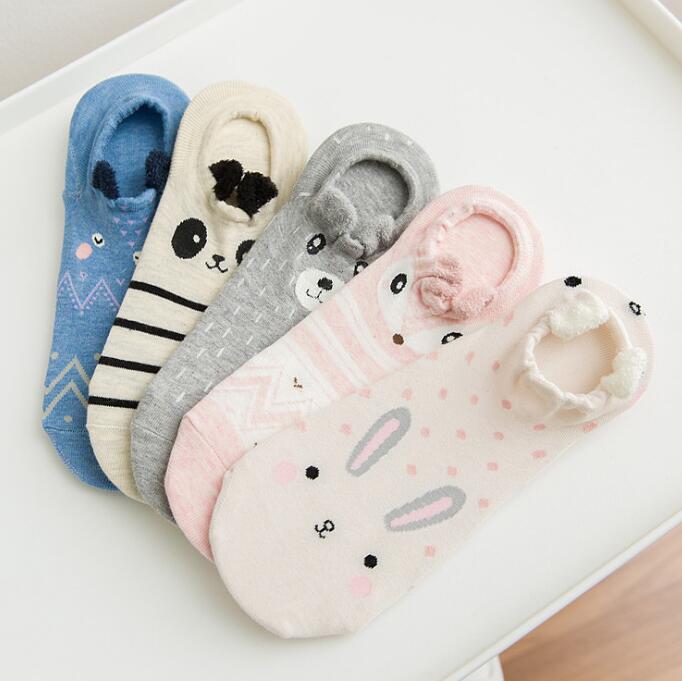 Women Cotton Socks Pink Cute Cat Ankle Socks Short Socks Casual Animal Ear Red Heart Gril Socks 5pairs 35-40 - Trend Catalog