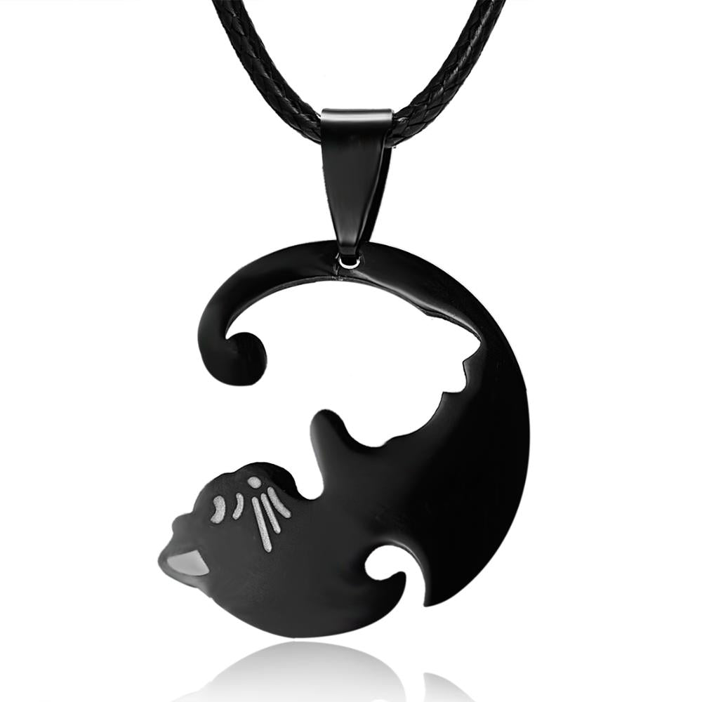 Rinhoo Couples Jewelry Necklaces Black white Couple Necklace Titanium Steel animal cat Pendants Necklace-in Pen