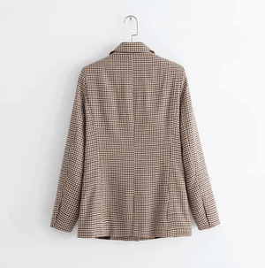 Double breasted short plaid women blazer Long sleeve pocket tweed ladies blazer/jacket.  Winter jacket office suit female - Trend Catalog