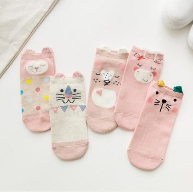 Women Cotton Socks Pink Cute Cat Ankle Socks Short Socks Casual Animal Ear Red Heart Gril Socks 5pairs 35-40 - Trend Catalog