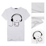 Men Short Sleeve T-Shirt Headphone Man Cartoon Pattern Print T-Shirt Fashion Casual Round Neck Slim Fit Top Male - Trend Catalog - 