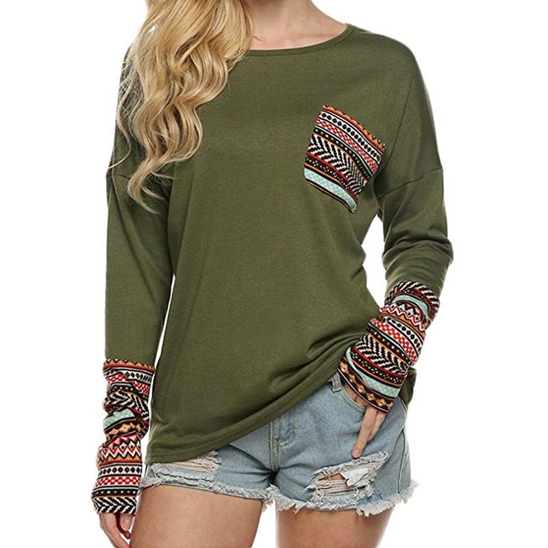Women's Long Sleeve O-Neck Patchwork Casual Loose T-Shirts Blouse - Trend Catalog