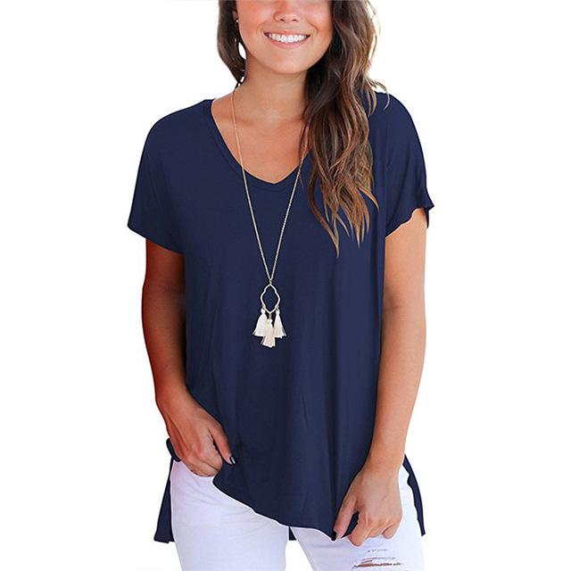 T-shirt Women Cotton Summer V-Neck Short Sleeve Shirt Women Basic T-shirts, fashion, blouse. - Trend Catalog