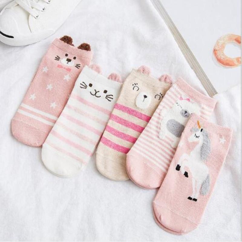 Women Cotton Socks Pink Cute Cat Ankle Socks Short Socks Casual Animal Ear Red Heart Gril Socks 5pairs 35-40 - Trend Catalog