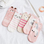 Women Cotton Socks Pink Cute Cat Ankle Socks Short Socks Casual Animal Ear Red Heart Gril Socks 5pairs 35-40 - Trend Catalog
