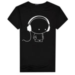 Men Short Sleeve T-Shirt Headphone Man Cartoon Pattern Print T-Shirt Fashion Casual Round Neck Slim Fit Top Male - Trend Catalog - 