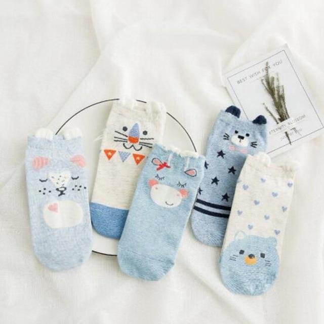 Women Cotton Socks Pink Cute Cat Ankle Socks Short Socks Casual Animal Ear Red Heart Gril Socks 5pairs 35-40 - Trend Catalog