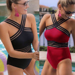 Sexy One Piece Swimsuit Women High Neck Bandage Cross Back Neck Monokini Black Swimwear Women Bathing Suits - Trend Catalog - 