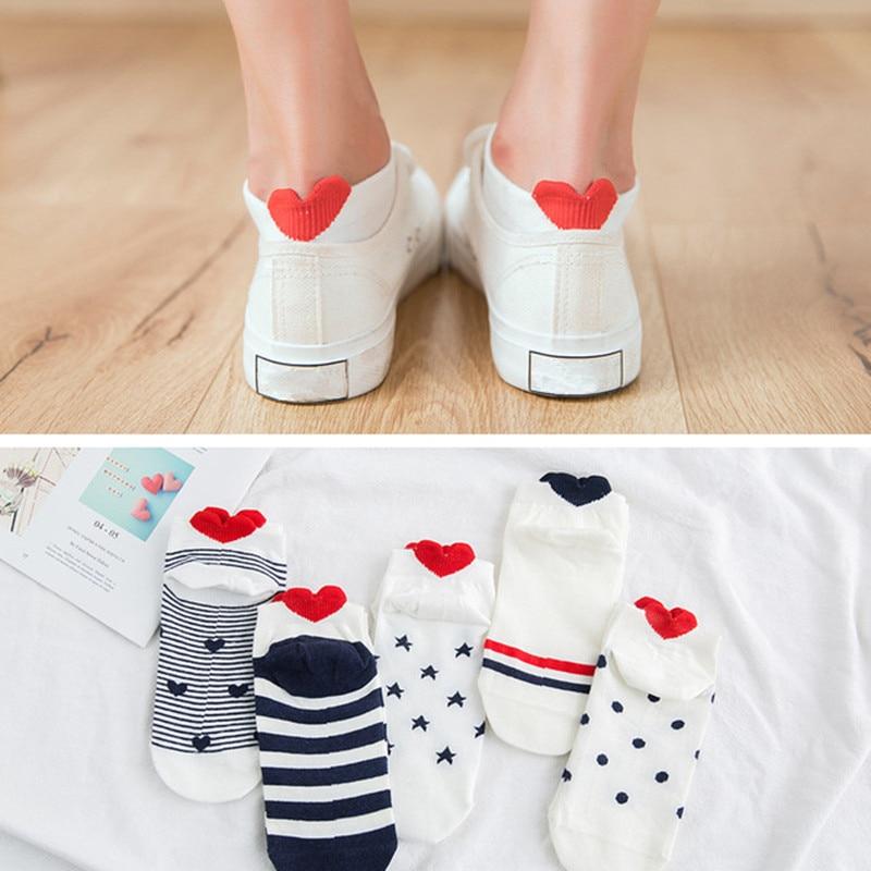 Women Cotton Socks Pink Cute Cat Ankle Socks Short Socks Casual Animal Ear Red Heart Gril Socks 5pairs 35-40 - Trend Catalog