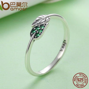 BAMOER 925 Sterling Silver Dancing Leaves Leaf Green jewerly Dazzling CZ Finger Rings. Accessories. - Trend Catalog - 