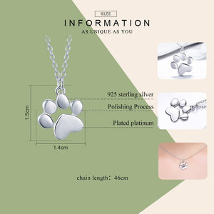 BAMOER Genuine 925 Sterling Silver Cute Animal Footprints Dog Cat Footprints Paw Necklaces Pendants Women Silver Jewelry SCN275