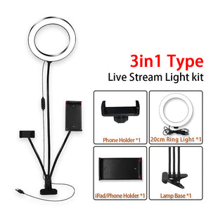 8inch LED Ring Light kit for Makeup Tutorial YouTube Video Live Stream For iPad Microphone Phone Holder Selfie Beauty Ring Light - Trend Catalog - 