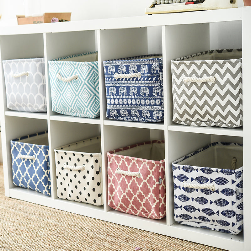 Cube Canvas Fabric Storage Basket Clothes Folding Storage Box For Nursery Underwear Toy Organizer Laundry Basket With Handle - Trend Catalog - 