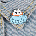 Cat coffee Enamel pin Coffee cup brooch Bag Clothes Lapel Pin Button Badge Cartoon cute animal Jewelry Gift for friends kids - Trend Catalog