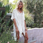 Swimwear  Swimsuit Women Cover Ups Sleeve Kaftan Beach Dress Robe De Plage Solid White Cotton Pareo Beach Cover Up - Trend Catalog