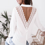 Womens Lace Tops and Blouses Office Lady OL Long Sleeve V Neck Harajuku Shirt Lace chemise blusas femininas elegante